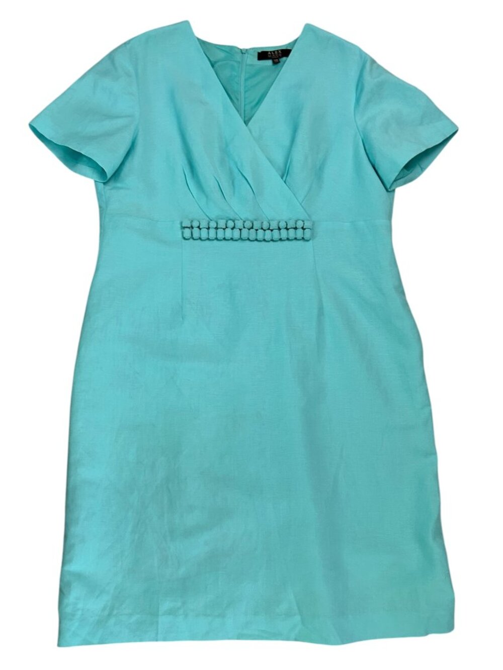 Alex Marie Patrice Women's Size 14W Linen Blend Aqua Blue-Green Cocktail Dress